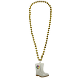 33" 7mm Metallic Gold Necklace with Purple, Green and Gold Fleur De Lis Boot Medallion (Dozen)