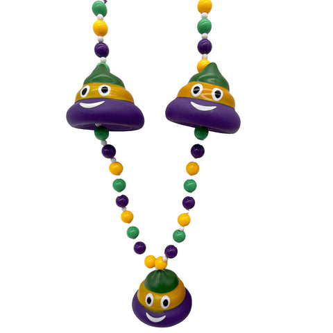 42" Purple, Green, and Yellow Poop Mardi Gras Beads (Dozen)