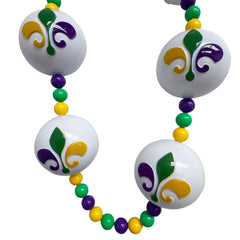 44" 60mm Purple, Green, and Gold Fleur de Lis Ball Necklace (Each)