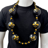 44" 60mm Black and Gold Fleur de Lis Ball Necklace (Dozen)