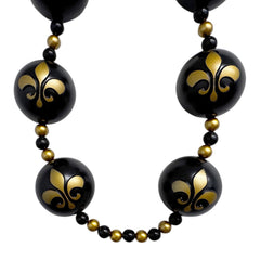 44" 60mm Black and Gold Fleur de Lis Ball Necklace (Each)