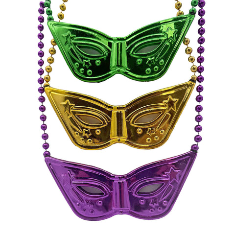 33" 7mm Bead Mask Necklace - Assorted Colors (Dozen)
