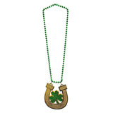33" 7mm Green and Gold Horseshoe Clover Necklace (Each)