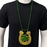 33" 7mm Green and Gold Horseshoe Clover Necklace (Each)
