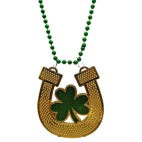 33" 7mm Green and Gold Horseshoe Clover Necklace (Dozen)