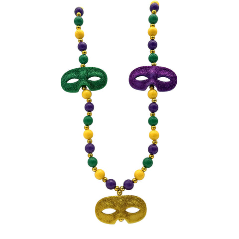 38" Mask Purple, Green and Gold Mardi Gras Beads (Each)