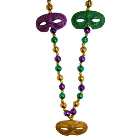 38" Mask Purple, Green and Gold Mardi Gras Beads (Each)