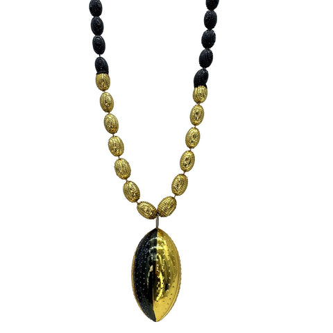 33" Black and Gold Sectioned Football Necklace with Football Pendant (Each)