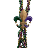 60" Purple, Green and Gold Braided Fleur de Lis Bead with Tassel (Each)