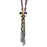 60" Purple, Green and Gold Braided Fleur de Lis Bead with Tassel (Each)