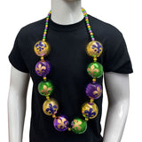 48" 60mm Fleur de Lis Print Purple, Green and Gold Balls Necklace (Each)