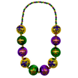 48" 60mm Fleur de Lis Print Purple, Green and Gold Balls Necklace (Each)