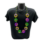 48" 60mm Fleur de Lis Print Purple, Green and Gold Balls Necklace (Each)