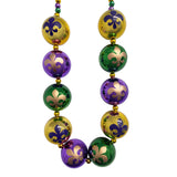 48" 60mm Fleur de Lis Print Purple, Green and Gold Balls Necklace (Each)