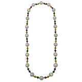 52" 25mm Pearl White Necklace with Alternating Purple, Green and Gold Beads (Each)