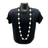 52" 25mm Pearl White Necklace with Alternating Purple, Green and Gold Beads (Each)