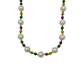 52" 25mm Pearl White Necklace with Alternating Purple, Green and Gold Beads (Each)