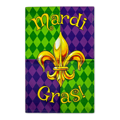 Purple and Green Harlequin Garden Flag with Fleur de Lis (Each)