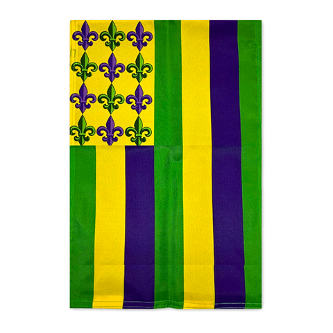 Purple, Green and Gold Striped Garden Flag with Fleur De Lis (Each)