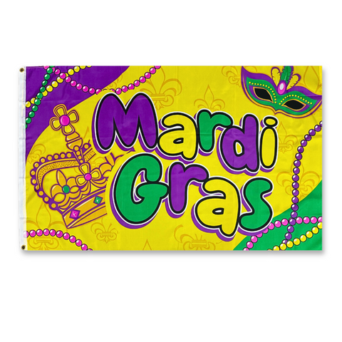 Purple, Green and Yellow Mardi Gras Beads Flag - 5' x 3' (Each)