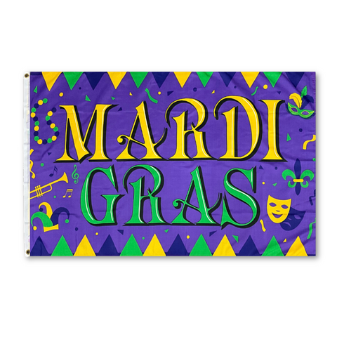 Purple, Green and Yellow Mardi Gras Festival Flag  - 5' x 3' (Each)