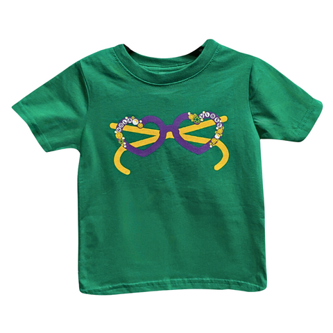 Youth Green Mardi Gras Heart Sunglasses T-Shirt (Each)