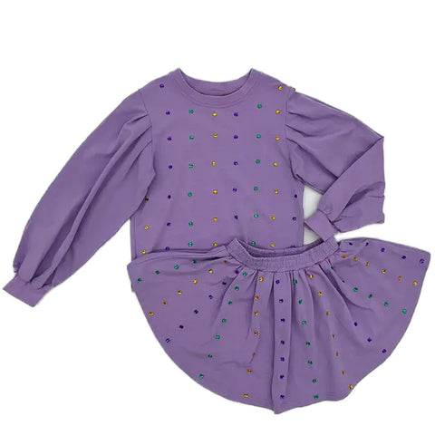 Children's Mardi Gras Rhinestoned Sweater and Skirt Set (Each)
