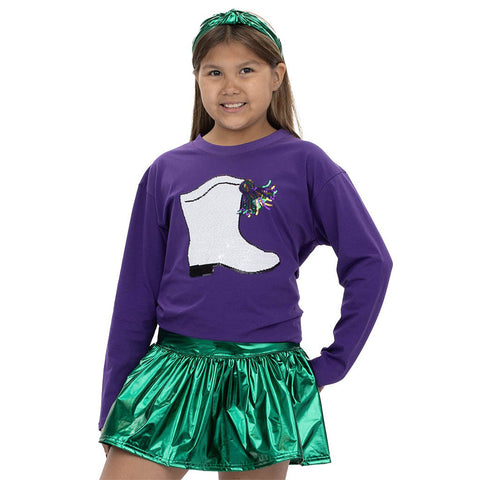 Children's Purple Mardi Gras Sequin Marching Boot Long Sleeve Shirt (Each)