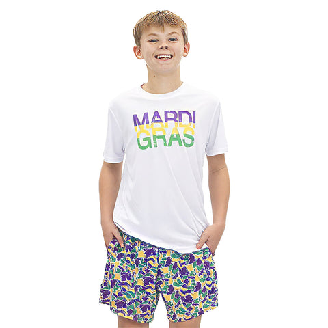 Children's White Mardi Gras Distressed Dri-Fit T-Shirt (Each)