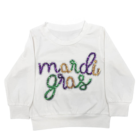 Children's White Mardi Gras Sequin Long Sleeve Shirt (Each)