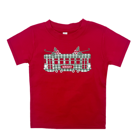 Children's Red Christmas Gingham Streetcar T-Shirt (Each)