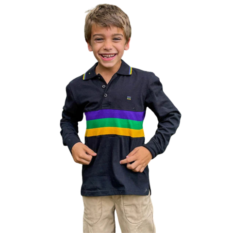 Children's Black Chest Stripe Long Sleeve Shirt (Each)