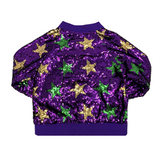 Kids Purple, Green, and Gold Mardi Gras Stars Sequin Bomber Jacket (Each)