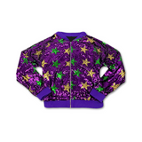 Kids Purple, Green, and Gold Mardi Gras Stars Sequin Bomber Jacket (Each)