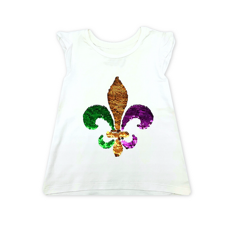 Reversible Sequin Fleur de Lis Game Day T-Shirt with Ruffle Sleeves (Each)