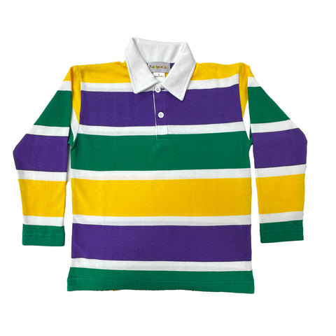 Children's Purple, Green, and Gold Striped Rugby Long Sleeve Shirt (Each)
