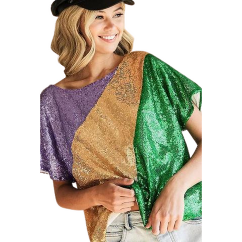 Purple, Green and Gold Sequin Short Sleeve Shirt (Each)