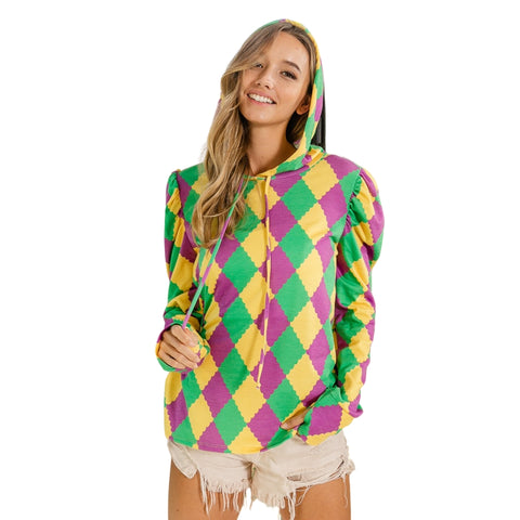 Marid Gras French Terry Puff Sleeves Hoodie (Each)
