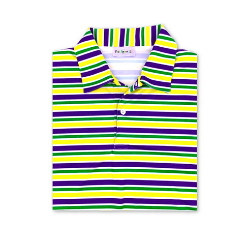 Purple, Green, and Gold Stripe UPF 50 Men's Short Sleeve Polo (Each)