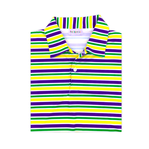 Purple, Green, and Gold Stripe UPF 50 Men's Short Sleeve Polo (Each)
