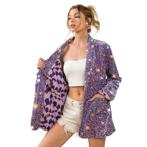 Velvet Periwinkle Sequin Blazer with Patch Pockets (Each)