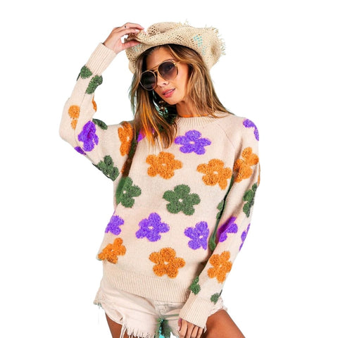 Ivory Mardi Gras Floral Embroidered Sweater (Each)