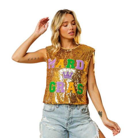Gold MARDI GRAS Sequin Sleeveless Top (Each)