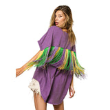 Washed Vintage Short Sleeve Top with Fleur De Lis Sequin Patches and Fringe (Each)