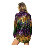 Mardi Gras Sequin Button Down Color Block Shirt with Sequin Fringe (Each)