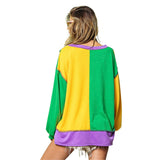 Mardi Gras Color Block Exposed Seams Long Sleeve Top (Each)