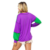 French Terry V Neck Mardi Gras Color Block Exposed Seam Long Sleeve Top (Each)