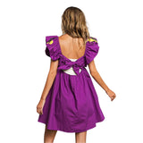 Mardi Gras Sequin Embroidery Ruffled Sleeve Dress with Back Tie Detail (Each)