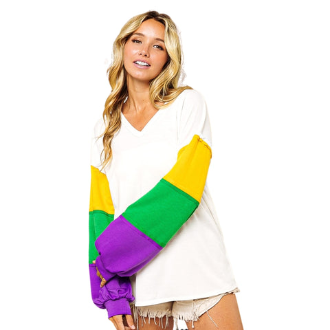 Off White French Terry Wide Neck Top with Big Sequin Heart Patch (Each)