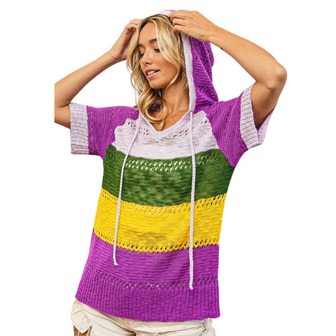Mardi Gras Color Block Lightweight Knit Hoodie (Each)
